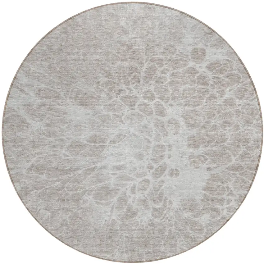 8' Taupe Beige And Ivory Round Abstract Washable Indoor Outdoor Area Rug Photo 2