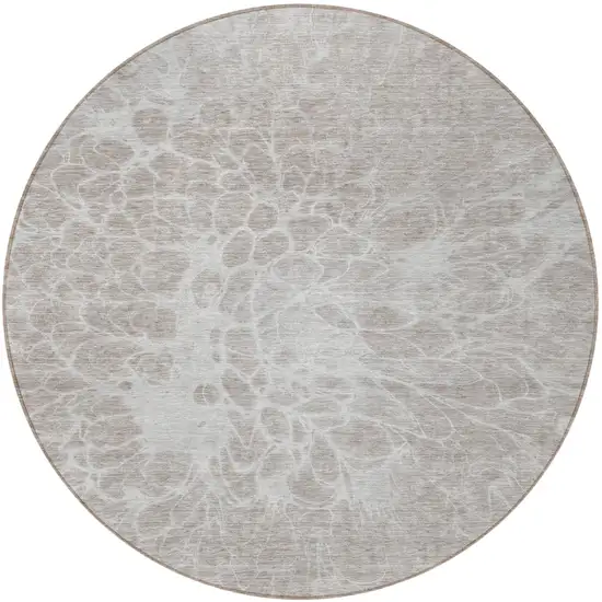 8' Taupe Beige And Ivory Round Abstract Washable Indoor Outdoor Area Rug Photo 5