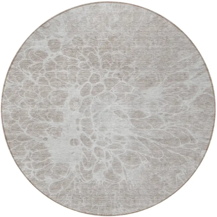 8' Taupe Beige And Ivory Round Abstract Washable Indoor Outdoor Area Rug Photo 5