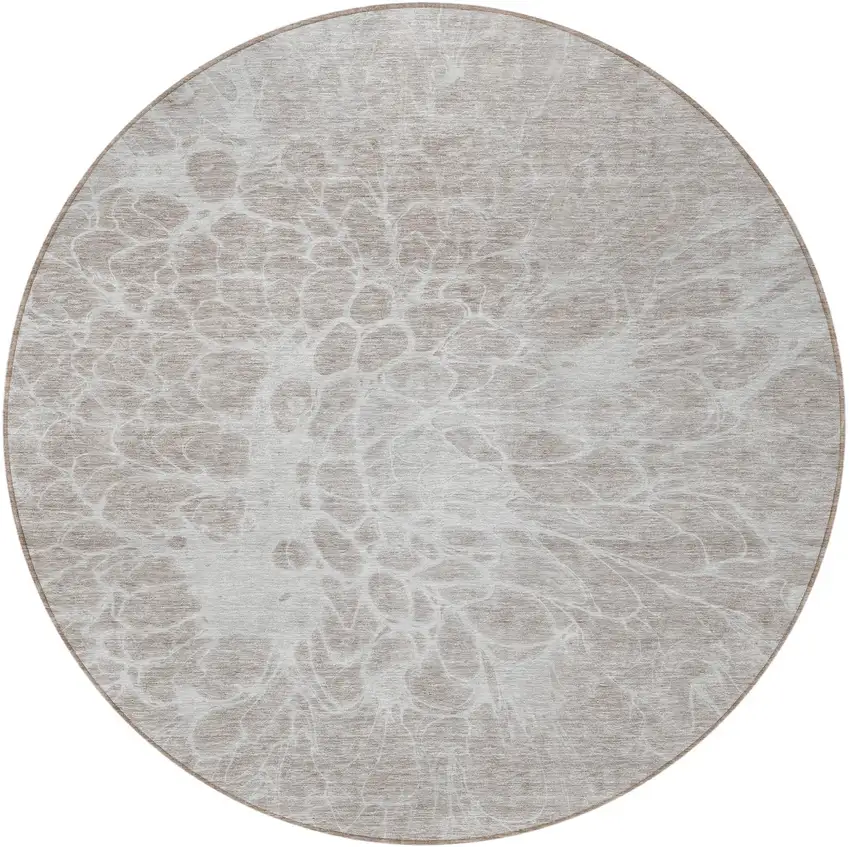 8' Taupe Beige And Ivory Round Abstract Washable Indoor Outdoor Area Rug Photo 5