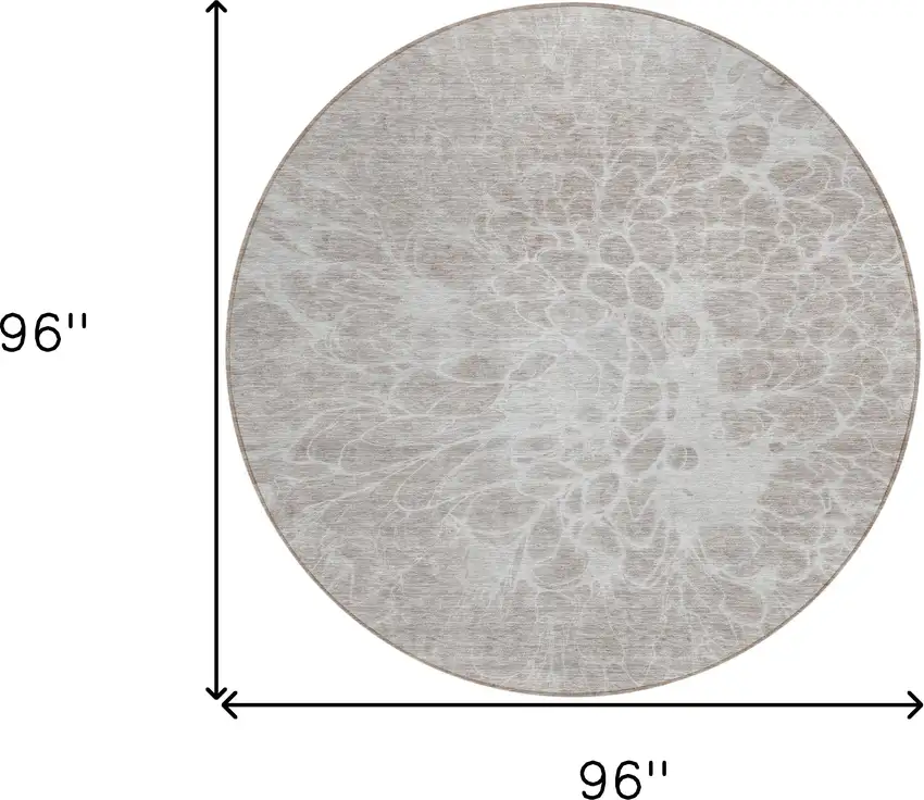 8' Taupe Beige And Ivory Round Abstract Washable Indoor Outdoor Area Rug Photo 3