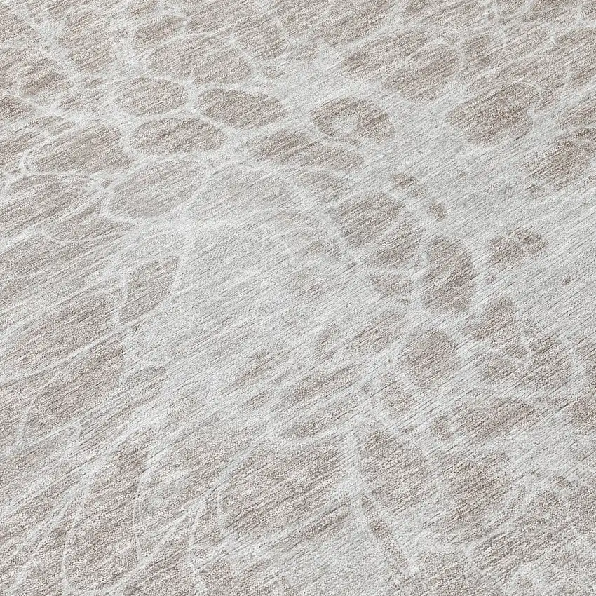 8' Taupe Beige And Ivory Round Abstract Washable Indoor Outdoor Area Rug Photo 8