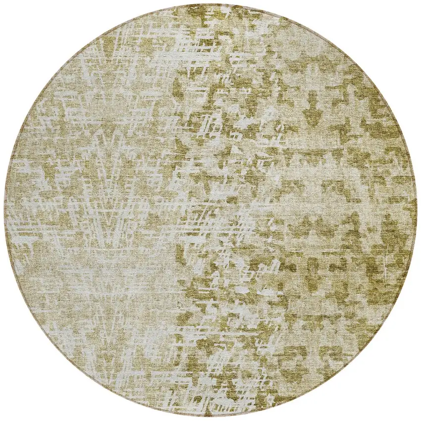 8' Taupe Beige And Ivory Round Abstract Washable Indoor Outdoor Area Rug Photo 5