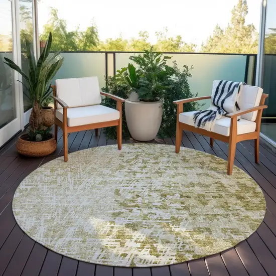 8' Taupe Beige And Ivory Round Abstract Washable Indoor Outdoor Area Rug Photo 6