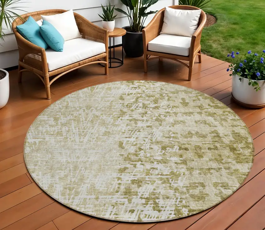 8' Taupe Beige And Ivory Round Abstract Washable Indoor Outdoor Area Rug Photo 1