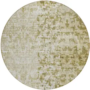 Photo of 8' Taupe Beige And Ivory Round Abstract Washable Indoor Outdoor Area Rug
