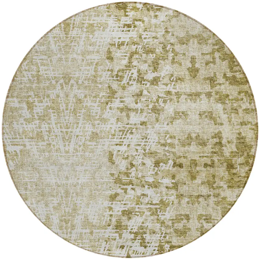 8' Taupe Beige And Ivory Round Abstract Washable Indoor Outdoor Area Rug Photo 1