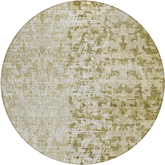 8' Taupe Beige And Ivory Round Abstract Washable Indoor Outdoor Area Rug Photo 1