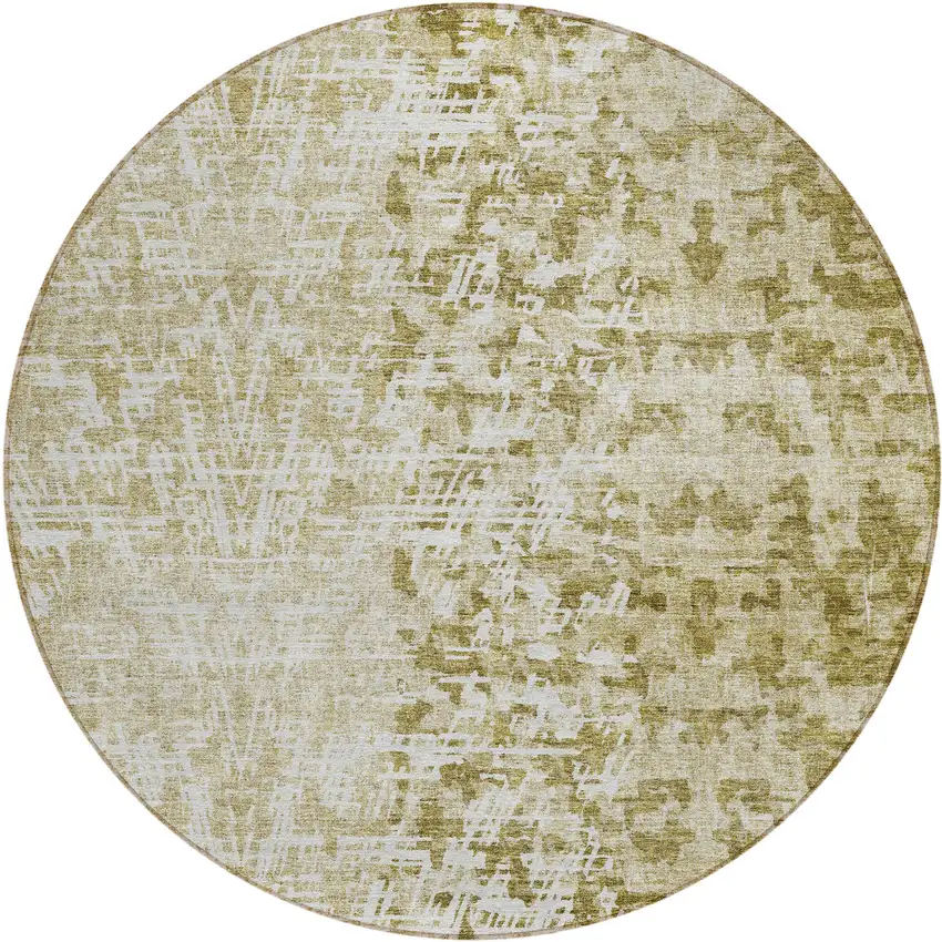 8' Taupe Beige And Ivory Round Abstract Washable Indoor Outdoor Area Rug Photo 1