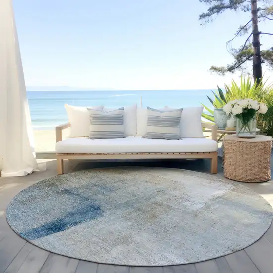 8' Taupe Beige And Ivory Round Abstract Washable Indoor Outdoor Area Rug Photo 4