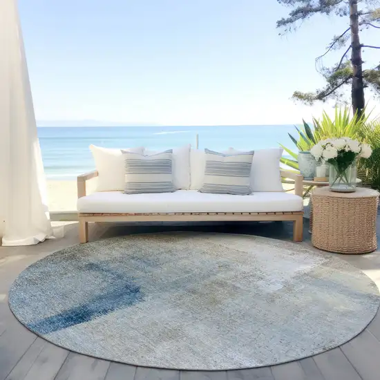 8' Taupe Beige And Ivory Round Abstract Washable Indoor Outdoor Area Rug Photo 4