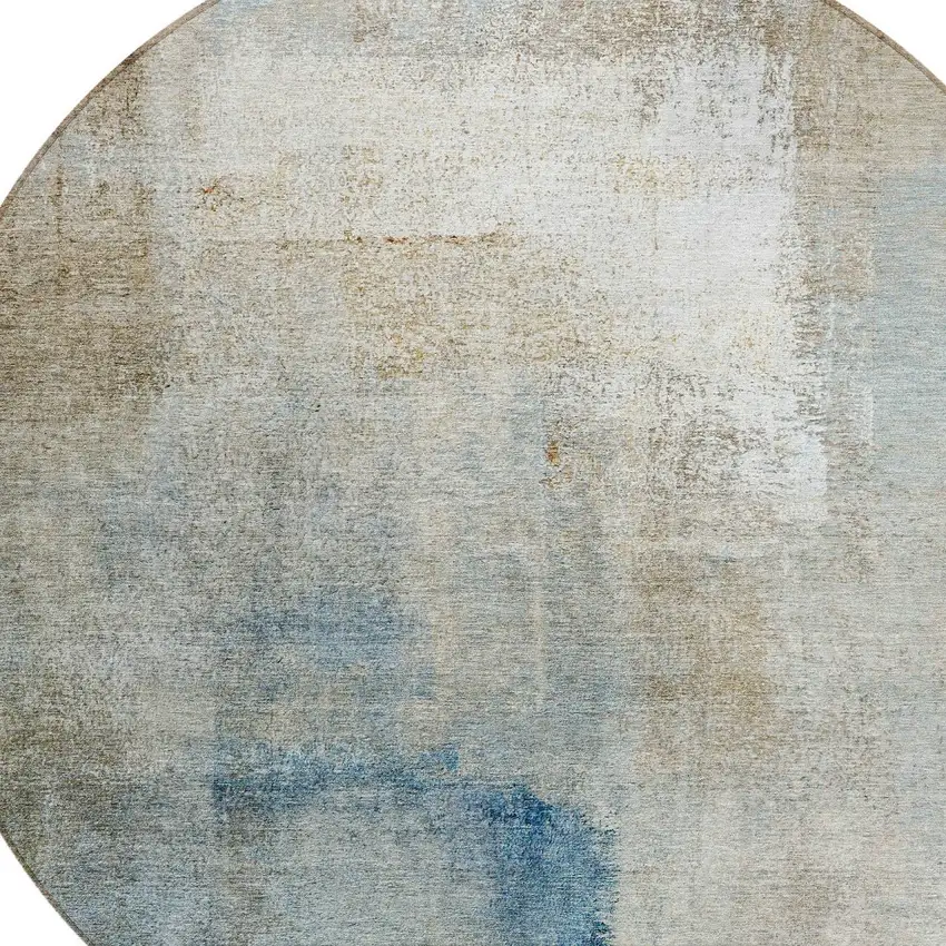 8' Taupe Beige And Ivory Round Abstract Washable Indoor Outdoor Area Rug Photo 2