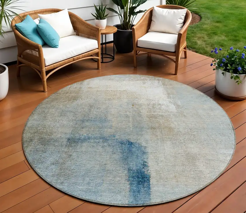 8' Taupe Beige And Ivory Round Abstract Washable Indoor Outdoor Area Rug Photo 8