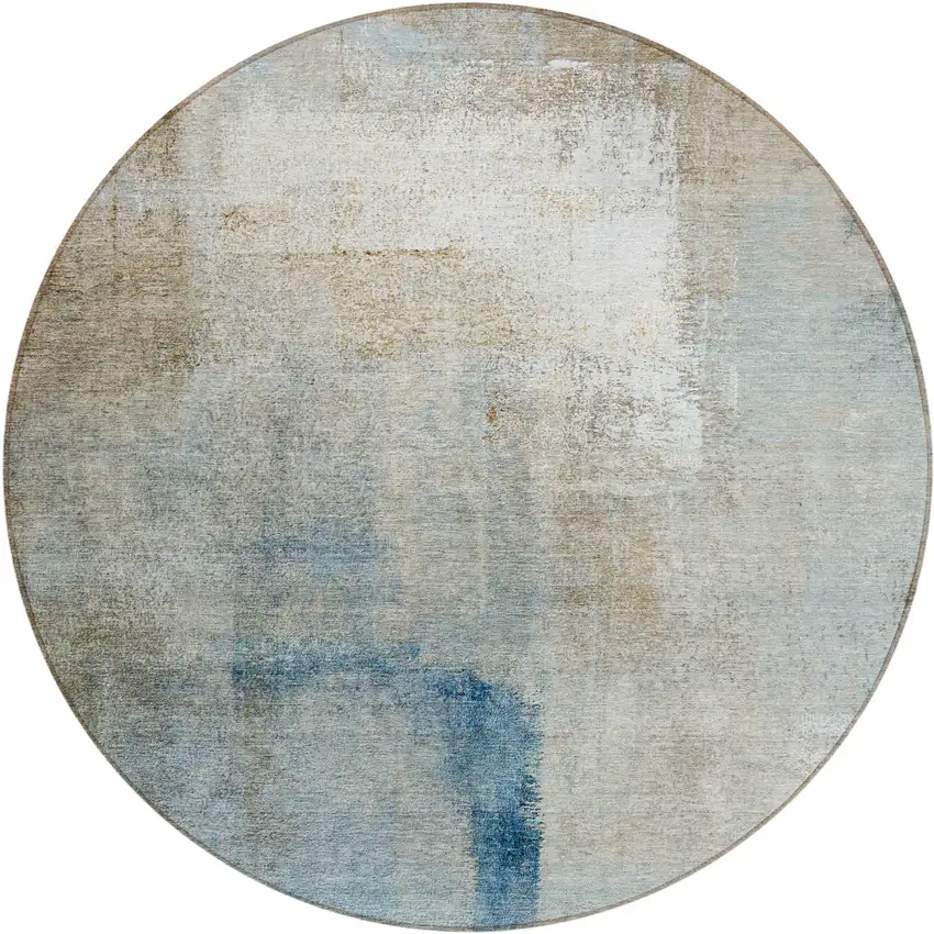 8' Taupe Beige And Ivory Round Abstract Washable Indoor Outdoor Area Rug Photo 1