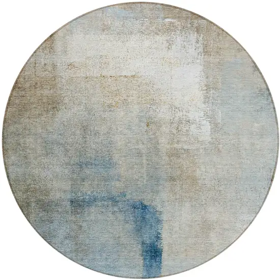 8' Taupe Beige And Ivory Round Abstract Washable Indoor Outdoor Area Rug Photo 1