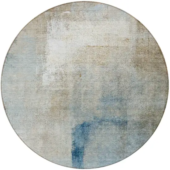 8' Taupe Beige And Ivory Round Abstract Washable Indoor Outdoor Area Rug Photo 3