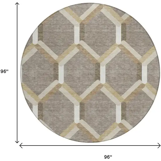 8' Taupe Beige And Ivory Round Geometric Washable Indoor Outdoor Area Rug Photo 3