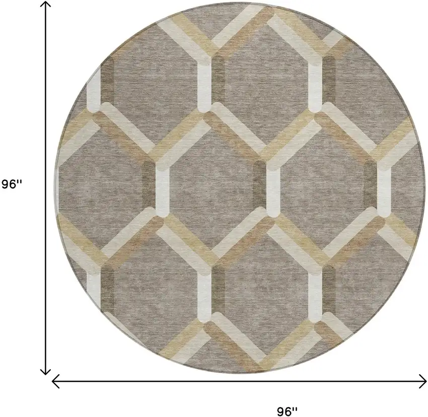 8' Taupe Beige And Ivory Round Geometric Washable Indoor Outdoor Area Rug Photo 3