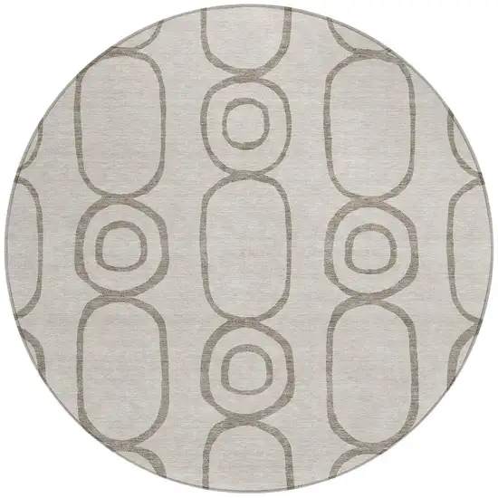 8' Taupe Beige And Ivory Round Geometric Washable Indoor Outdoor Area Rug Photo 4