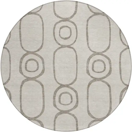 8' Taupe Beige And Ivory Round Geometric Washable Indoor Outdoor Area Rug Photo 2