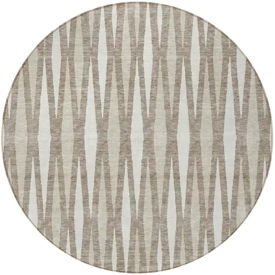 8' Taupe Beige And Ivory Round Geometric Washable Indoor Outdoor Area Rug Photo 5