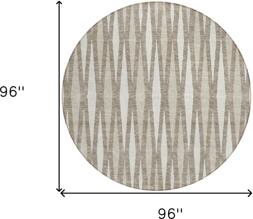 8' Taupe Beige And Ivory Round Geometric Washable Indoor Outdoor Area Rug Photo 3