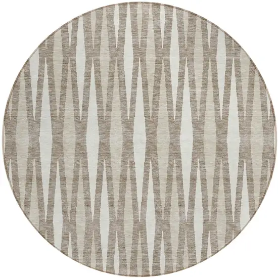8' Taupe Beige And Ivory Round Geometric Washable Indoor Outdoor Area Rug Photo 2