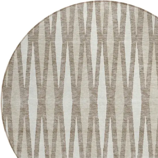 8' Taupe Beige And Ivory Round Geometric Washable Indoor Outdoor Area Rug Photo 4