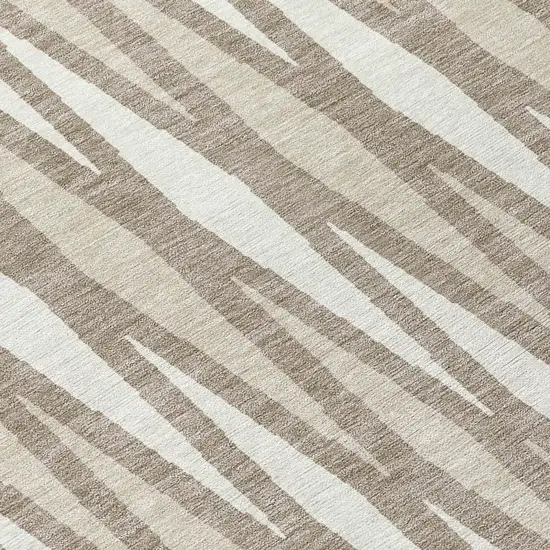 8' Taupe Beige And Ivory Round Geometric Washable Indoor Outdoor Area Rug Photo 8