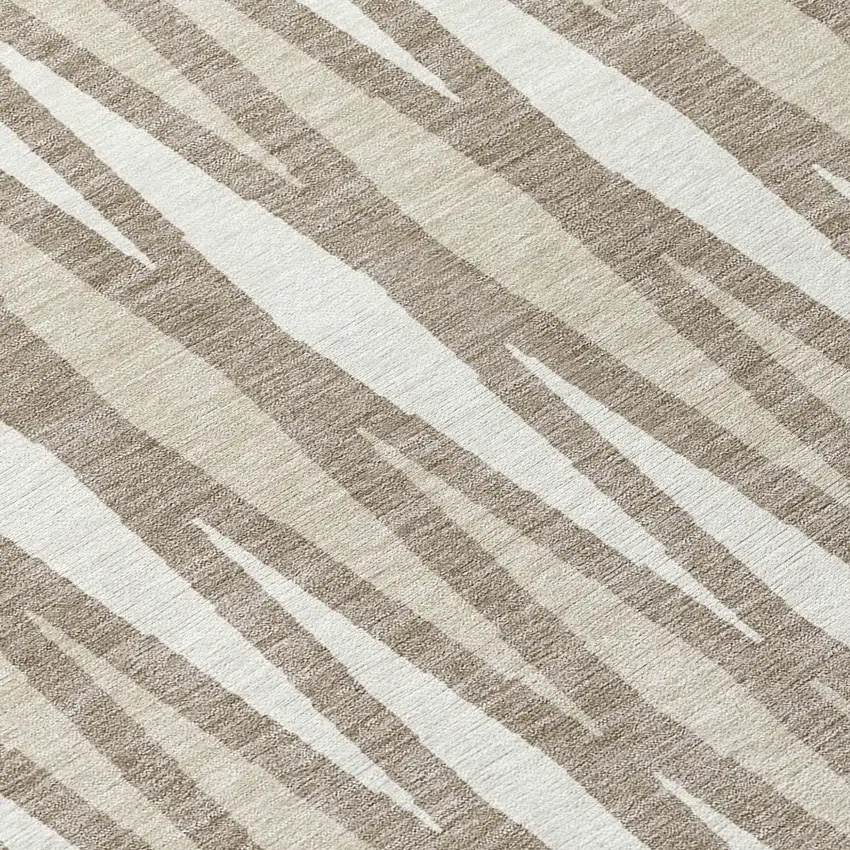8' Taupe Beige And Ivory Round Geometric Washable Indoor Outdoor Area Rug Photo 8