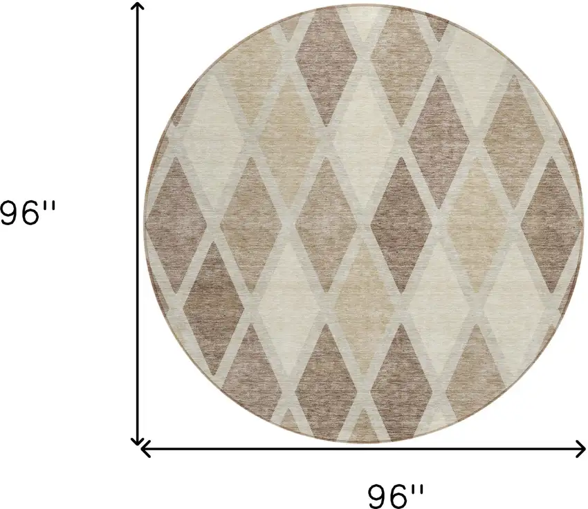 8' Taupe Beige And Ivory Round Geometric Washable Indoor Outdoor Area Rug Photo 3