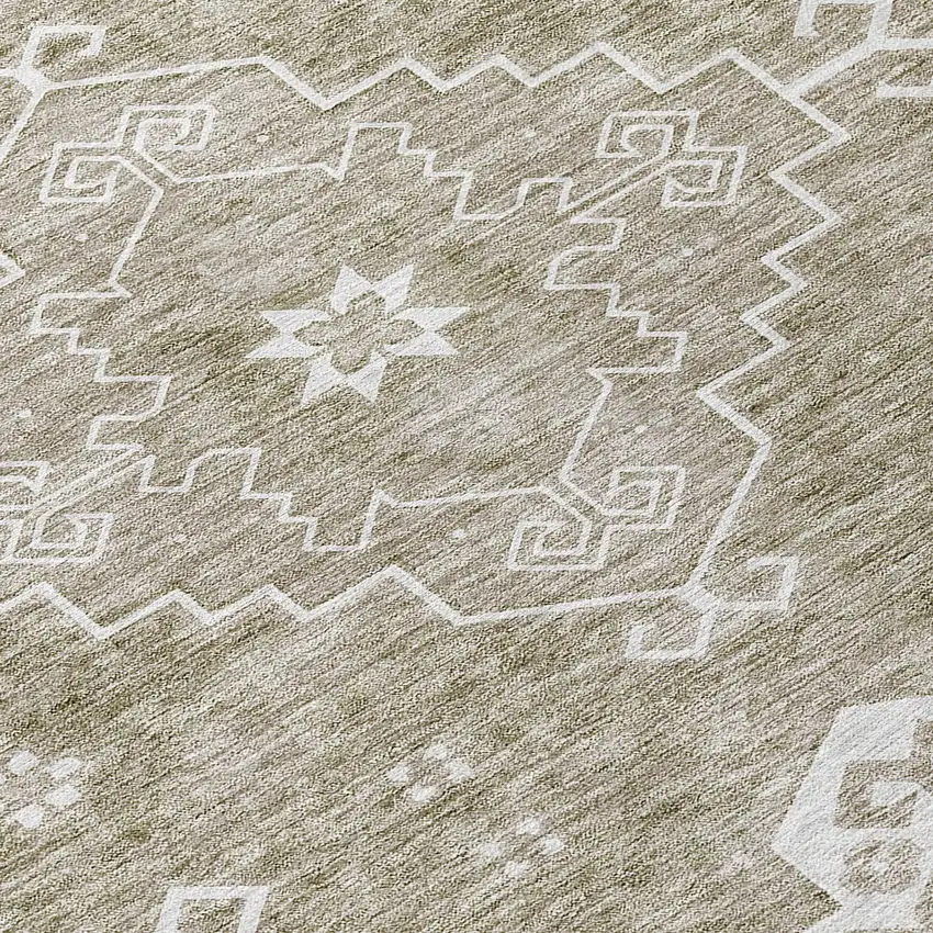 8' Taupe Beige And Ivory Round Medallion Washable Indoor Outdoor Area Rug Photo 8
