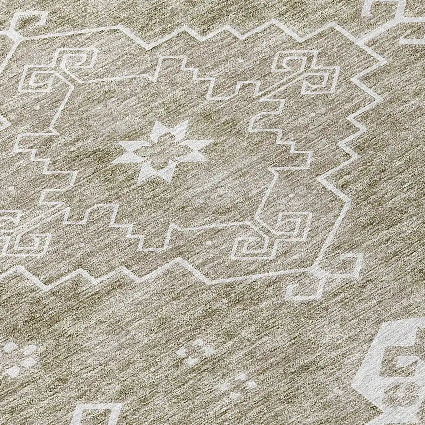 8' Taupe Beige And Ivory Round Medallion Washable Indoor Outdoor Area Rug Photo 8