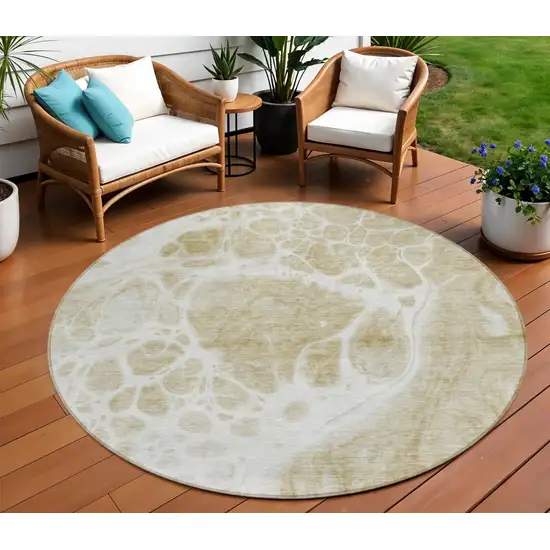 8' Taupe Beige And Ivory Round Nautical Washable Indoor Outdoor Area Rug Photo 1