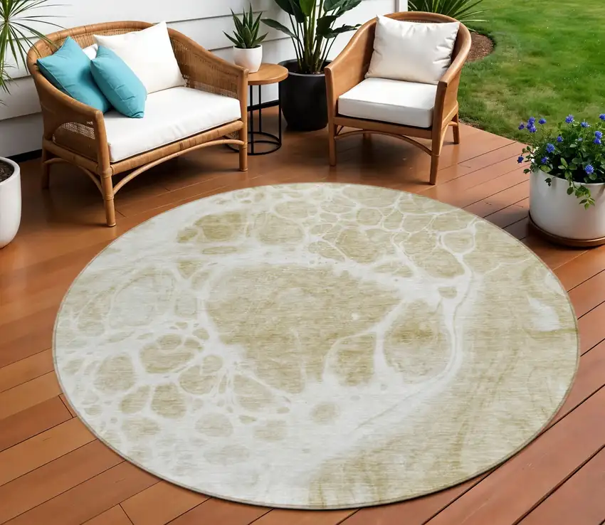 8' Taupe Beige And Ivory Round Nautical Washable Indoor Outdoor Area Rug Photo 1