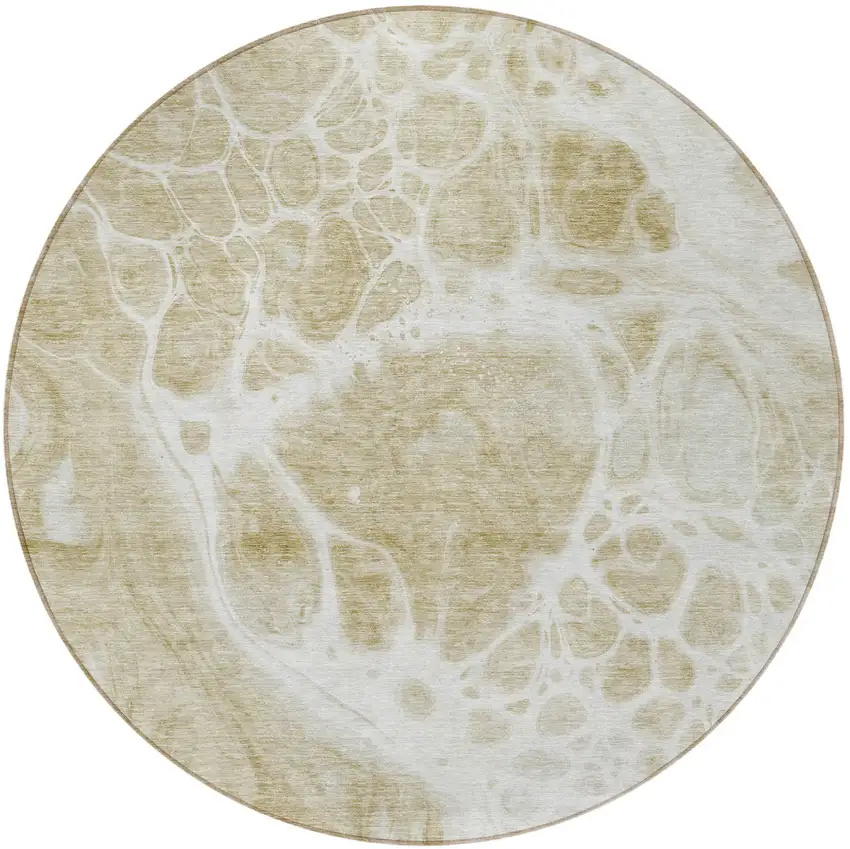 8' Taupe Beige And Ivory Round Nautical Washable Indoor Outdoor Area Rug Photo 5