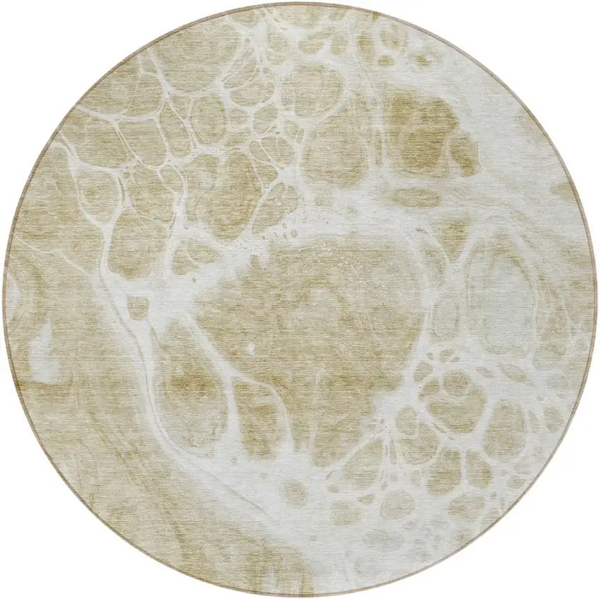 8' Taupe Beige And Ivory Round Nautical Washable Indoor Outdoor Area Rug Photo 5