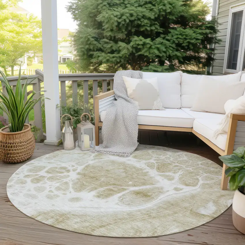 8' Taupe Beige And Ivory Round Nautical Washable Indoor Outdoor Area Rug Photo 6