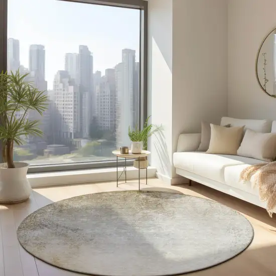 8' Taupe Beige And Ivory Round Ombre Washable Indoor Outdoor Area Rug Photo 6