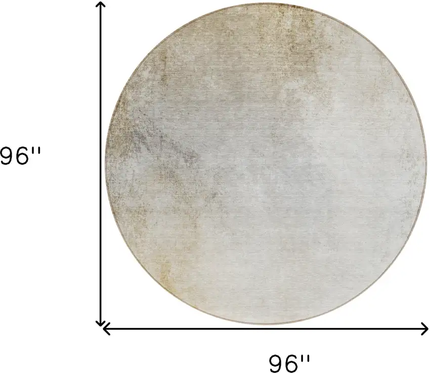 8' Taupe Beige And Ivory Round Ombre Washable Indoor Outdoor Area Rug Photo 3