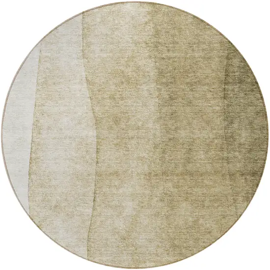 8' Taupe Beige And Ivory Round Ombre Washable Indoor Outdoor Area Rug Photo 4