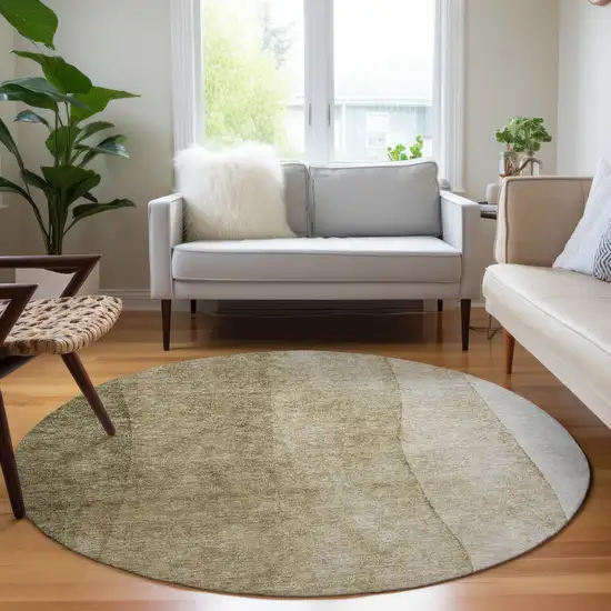 8' Taupe Beige And Ivory Round Ombre Washable Indoor Outdoor Area Rug Photo 6