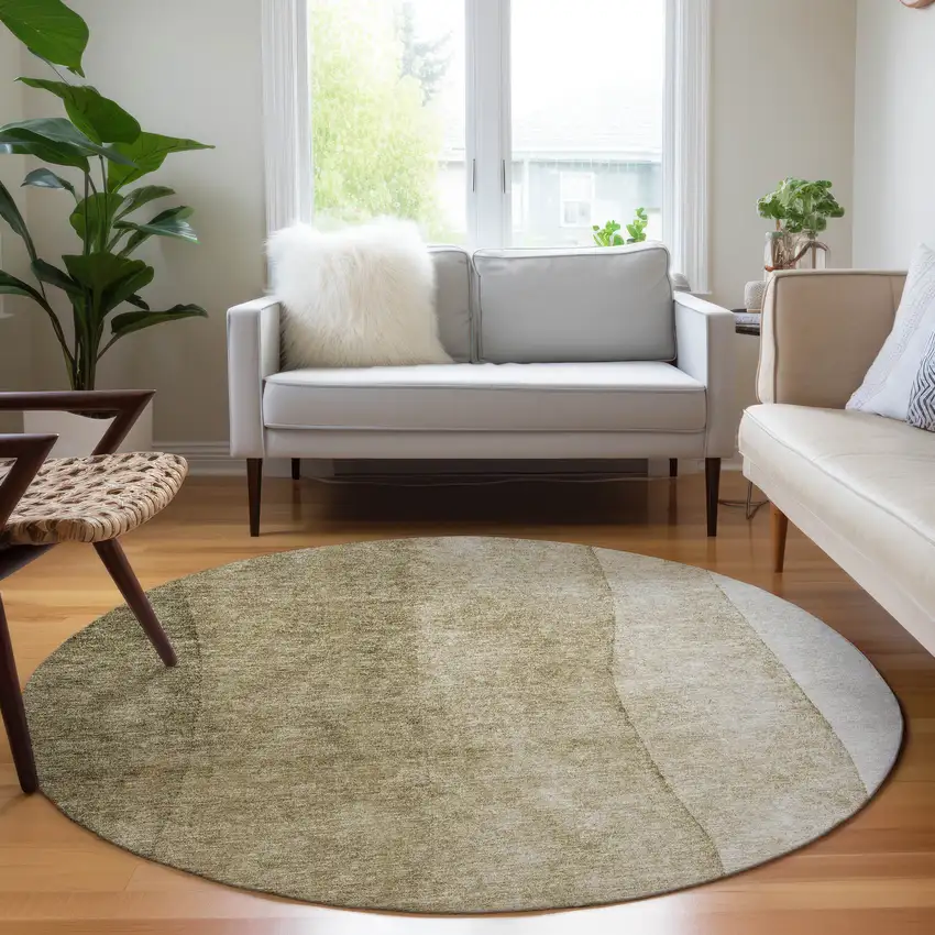 8' Taupe Beige And Ivory Round Ombre Washable Indoor Outdoor Area Rug Photo 6