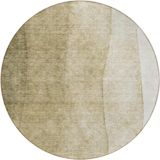 8' Taupe Beige And Ivory Round Ombre Washable Indoor Outdoor Area Rug Photo 1