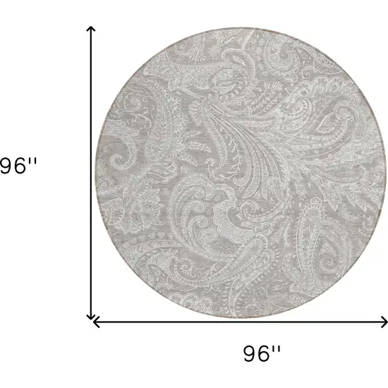 8' Taupe Beige And Ivory Round Paisley Washable Indoor Outdoor Area Rug Photo 3