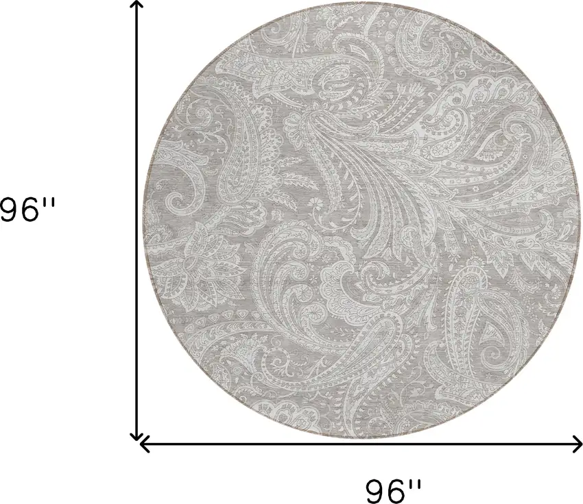 8' Taupe Beige And Ivory Round Paisley Washable Indoor Outdoor Area Rug Photo 3