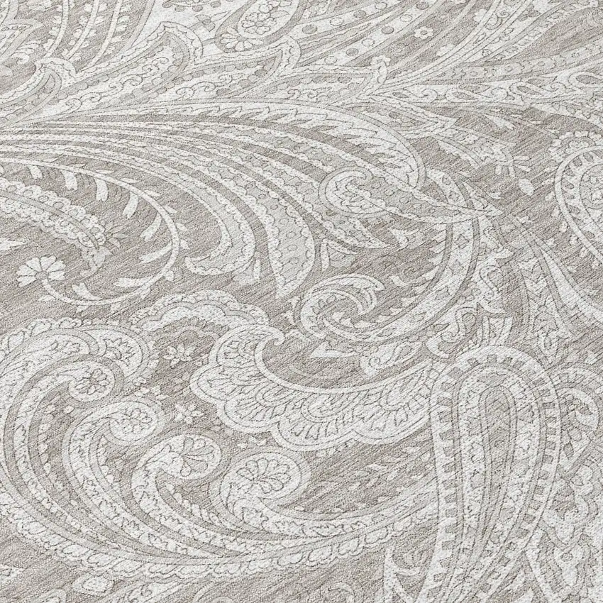 8' Taupe Beige And Ivory Round Paisley Washable Indoor Outdoor Area Rug Photo 4