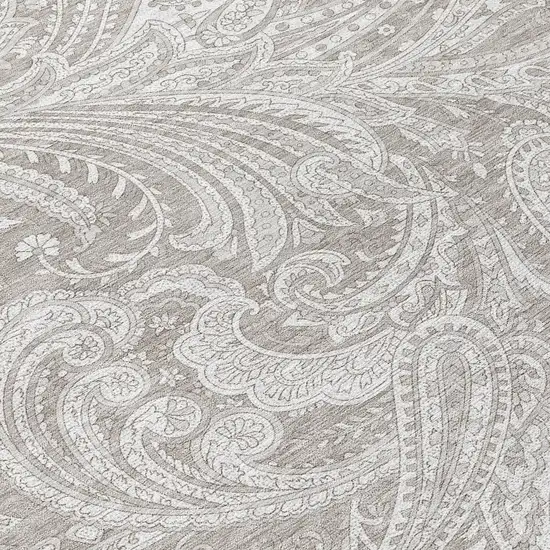 8' Taupe Beige And Ivory Round Paisley Washable Indoor Outdoor Area Rug Photo 4