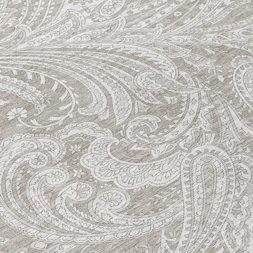 8' Taupe Beige And Ivory Round Paisley Washable Indoor Outdoor Area Rug Photo 4