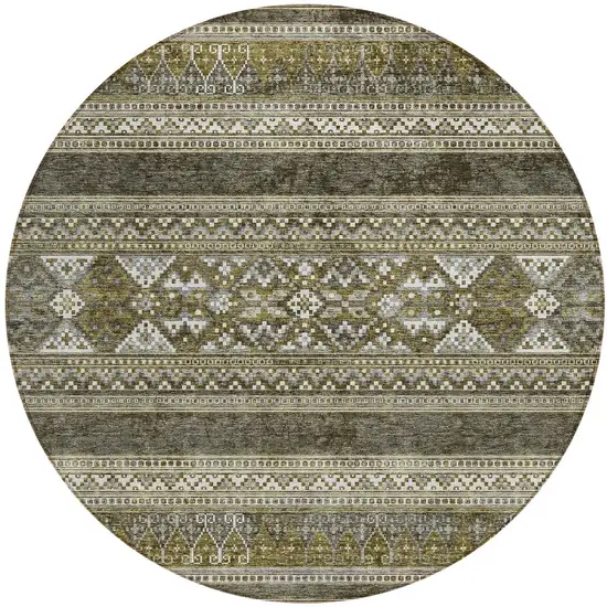 8' Taupe Beige And Ivory Round Southwestern Washable Indoor Outdoor Area Rug Photo 5